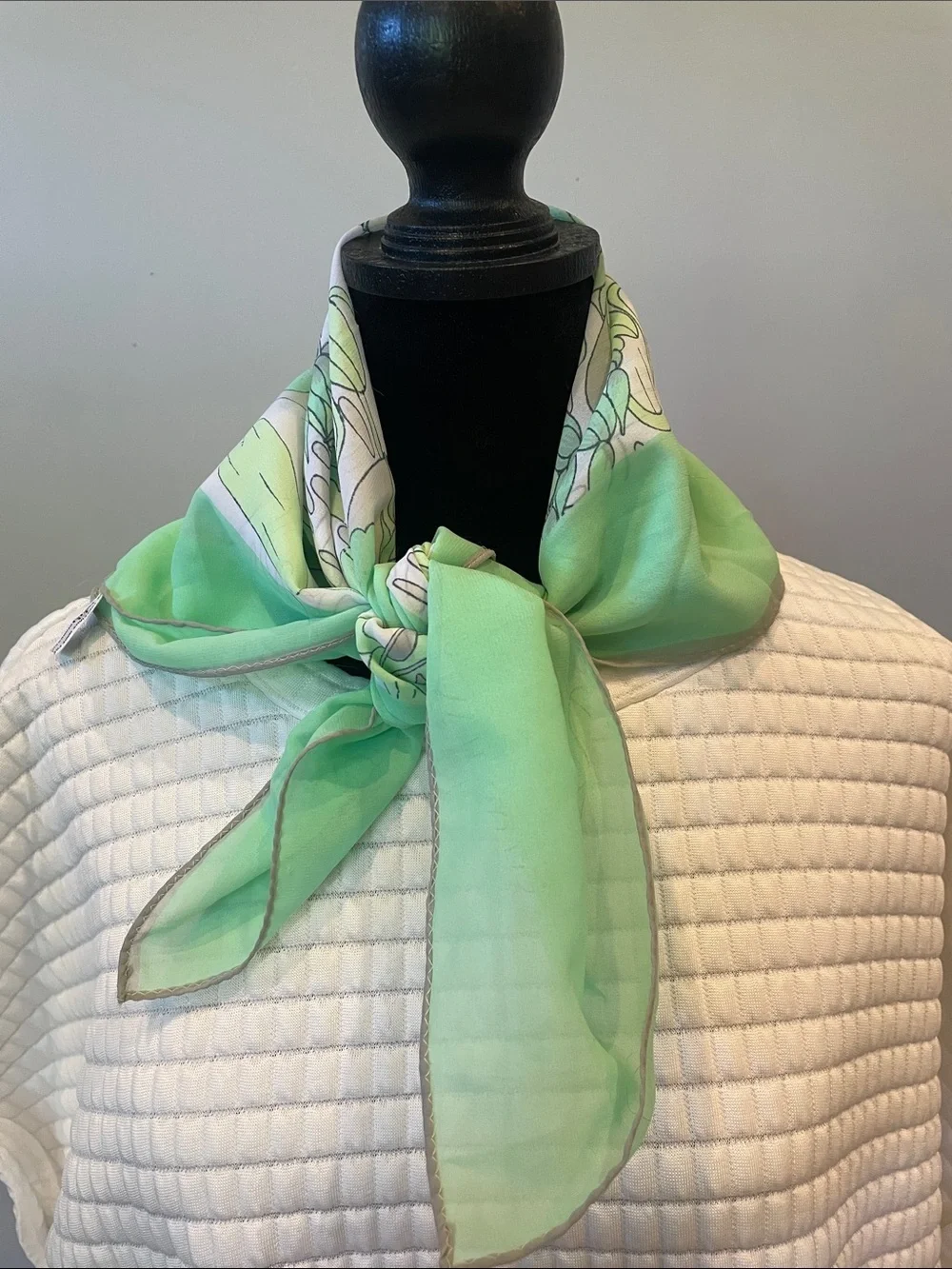 Light Green Floral  Neck Scarf vintage like new